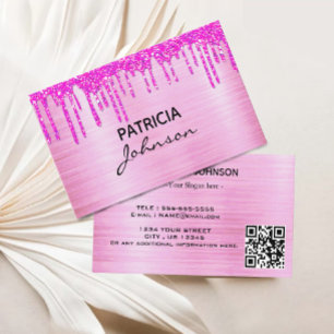 Rose gold Glitter Beauty QR Code Pink modern Business Card