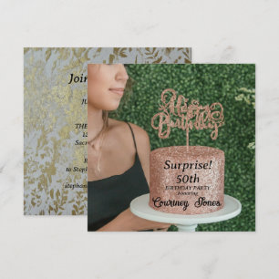 Rose Gold Glitter Birthday Cake 50th Birthday Save The Date
