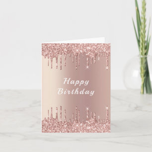 Rose Gold Glitter Birthday Card - Customizable