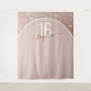 Rose Gold Glitter Birthday Custom Arch Backdrop Tapestry