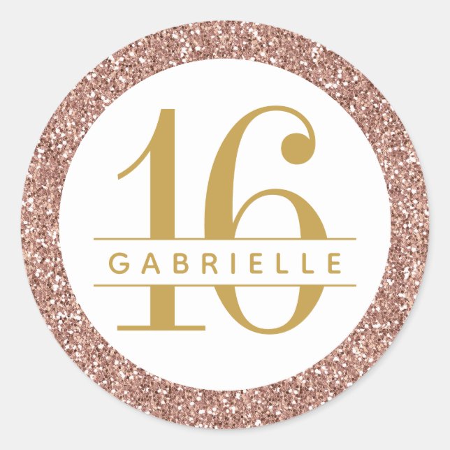 Rose Gold Glitter Birthday Favour Sticker Label (Front)