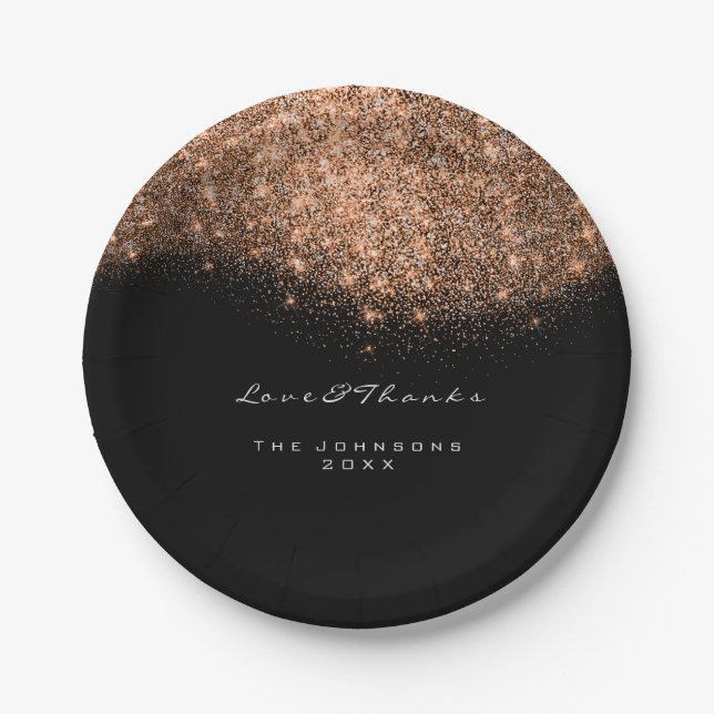 Rose Gold Glitter Birthday Party 16th Wedding Paper Plate (Front)