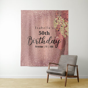 Rose Gold Glitter Birthday Tapestry