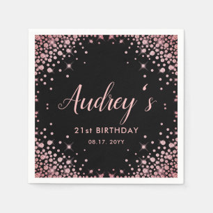 Rose Gold Glitter Black 21st Birthday Monogram Napkin
