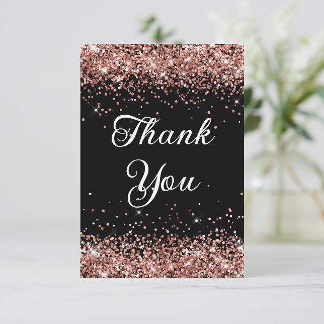 Rose Gold Glitter Black 40th Birthday Thank You Card (Standing Front)
