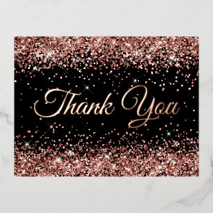 Rose Gold Glitter Black 50th Birthday Thank You Foil Invitation Postcard