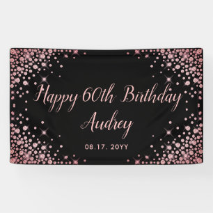Rose Gold Glitter Black 60th Birthday Monogram Banner