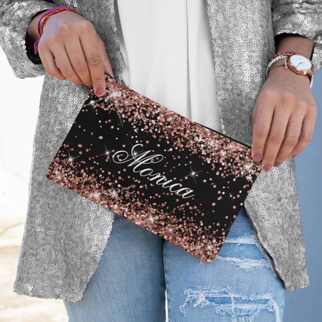 Rose Gold Glitter Black Accessory Pouch (Rose Gold Glitter Black Accessory Pouch)