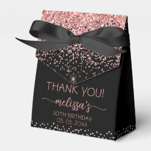 Rose Gold Glitter Black Birthday Thank You Favor Box