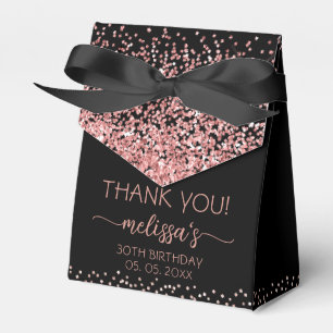 Rose Gold Glitter Black Birthday Thank You Favor Box
