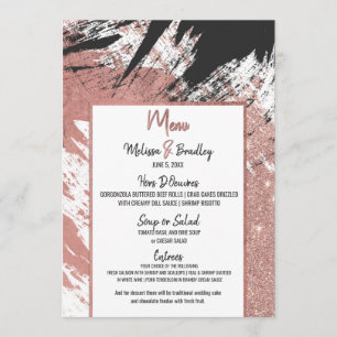 Rose Gold Glitter Black Brushstroke Wedding Menu