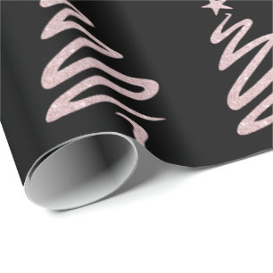 Rose Gold Glitter & Black Christmas Tree Pattern Wrapping Paper