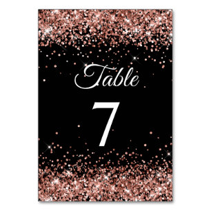 Rose Gold Glitter Black Elegant Calligraphy Table Number