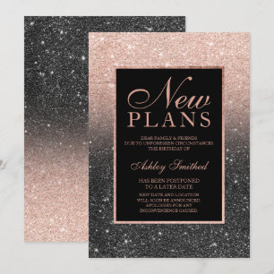 Rose gold glitter black elegant chic new plans invitation