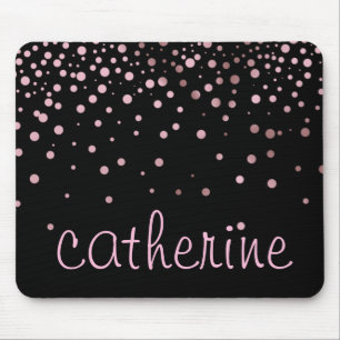 Rose Gold Glitter Black Faux Foil Glittery Mouse Pad