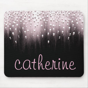 Rose Gold Glitter Black Faux Foil Glittery Mouse Pad