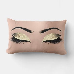 Rose Gold Glitter Black Glam Makeup Lash LUx Lumbar Pillow