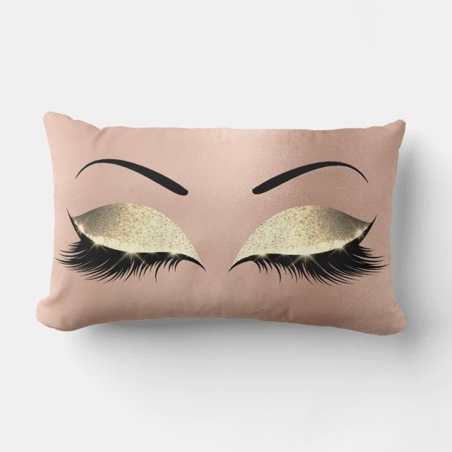 Rose Gold Glitter Black Glam Makeup Lashes Lumbar Pillow (Front)