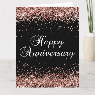 Rose Gold Glitter Black Happy Anniversary Card