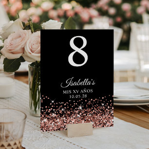 Rose Gold Glitter Black Mis XV Anos Table Number