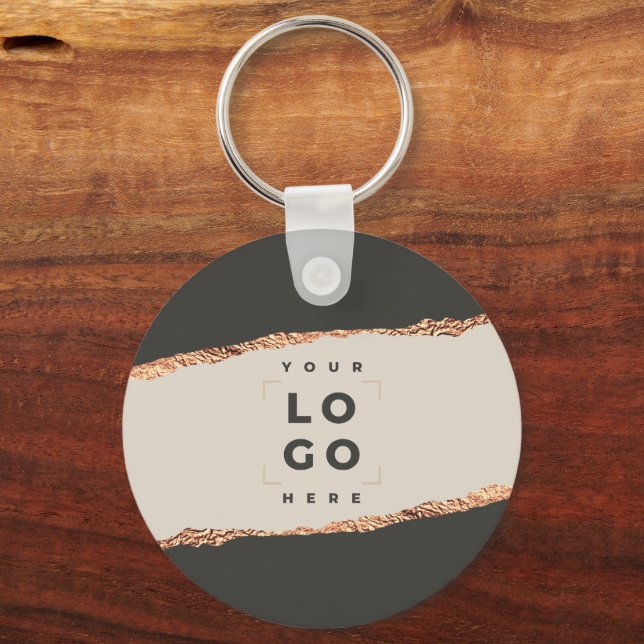 Rose gold glitter black modern elegant budget keychain (Front)