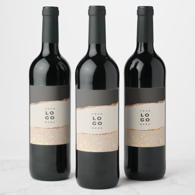 Rose gold glitter black modern elegant budget logo wine label (Bottles)