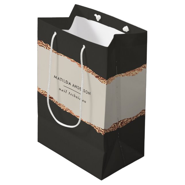 Rose gold glitter black modern elegant budget medium gift bag (Front Angled)