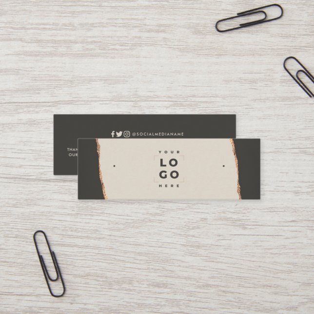 Rose gold glitter black modern elegant earring mini business card (Front/Back In Situ)