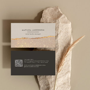 Rose gold glitter black pink modern QR CODE Business Card