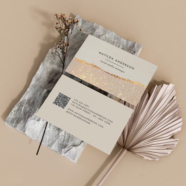 Rose gold glitter black pink modern QR CODE Business Card (Creator Uploaded)