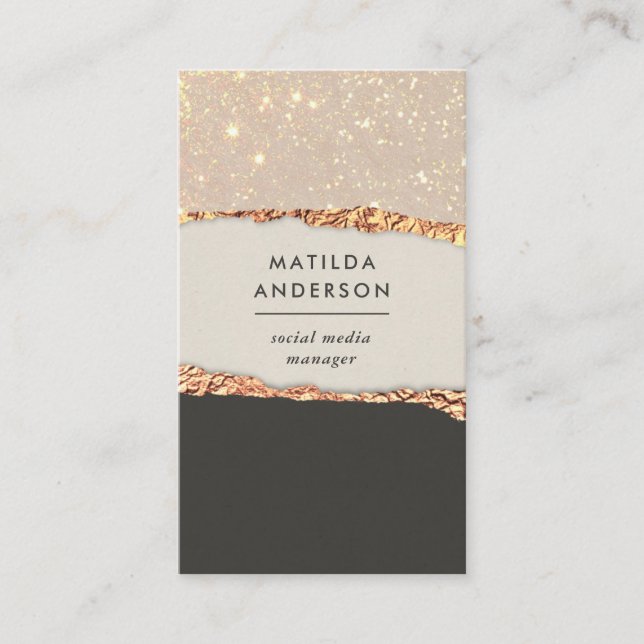 Rose gold glitter black pink modern square busines business card (Front)