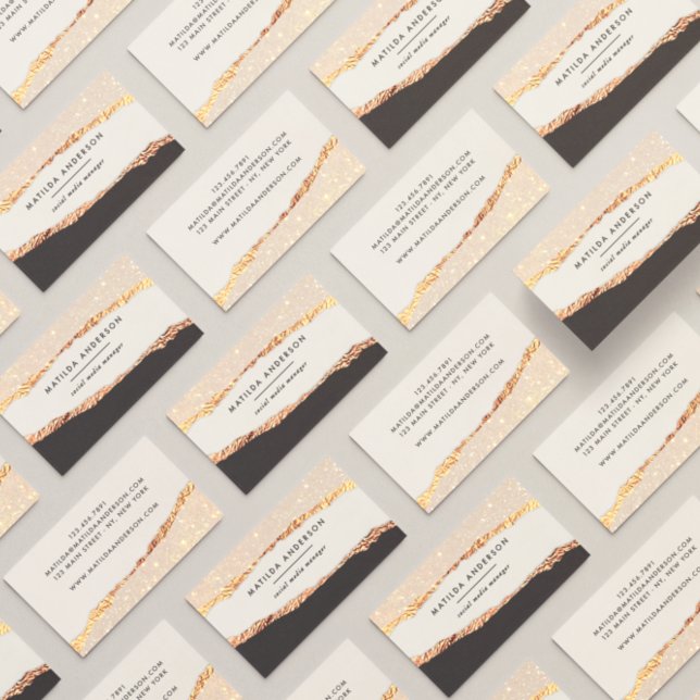 Rose gold glitter black pink modern square busines business card (Creator Uploaded)