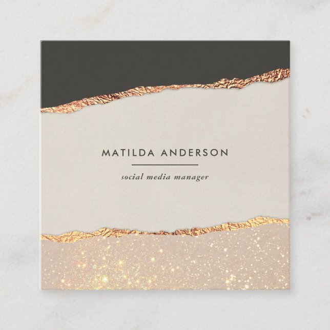 Rose gold glitter black pink QR code Square Business Card (Front)