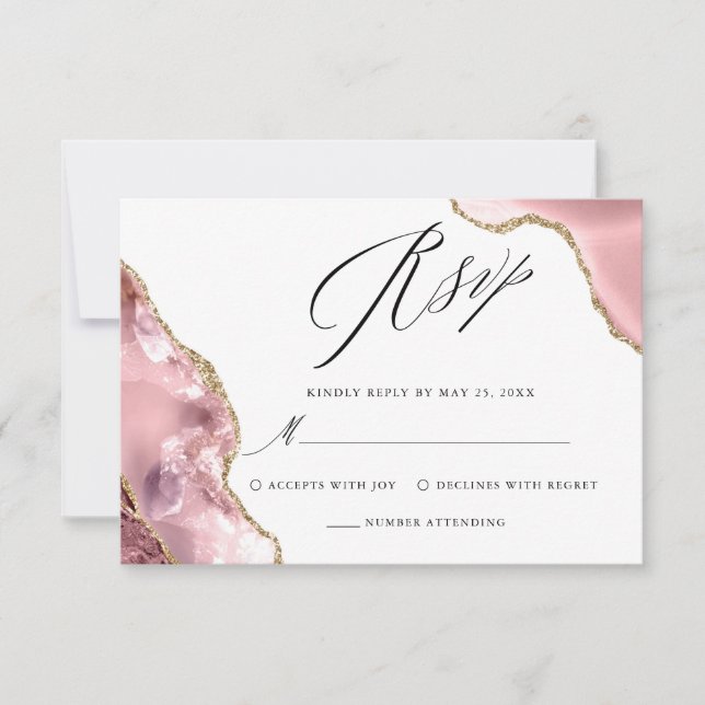 Rose Gold Glitter Black Script Luxury Wedding RSVP Card (Front)