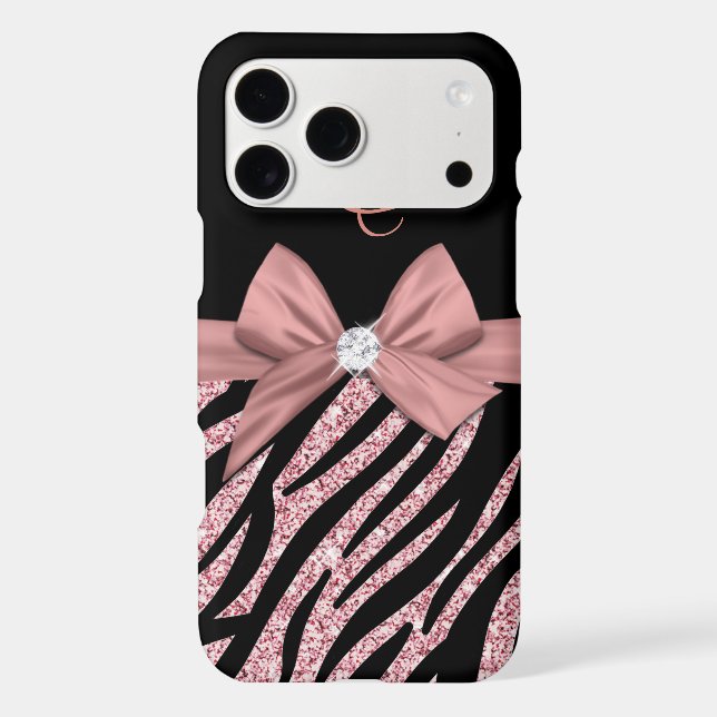 Rose Gold Glitter Black Zebra Stripes Bow Monogram (Back)