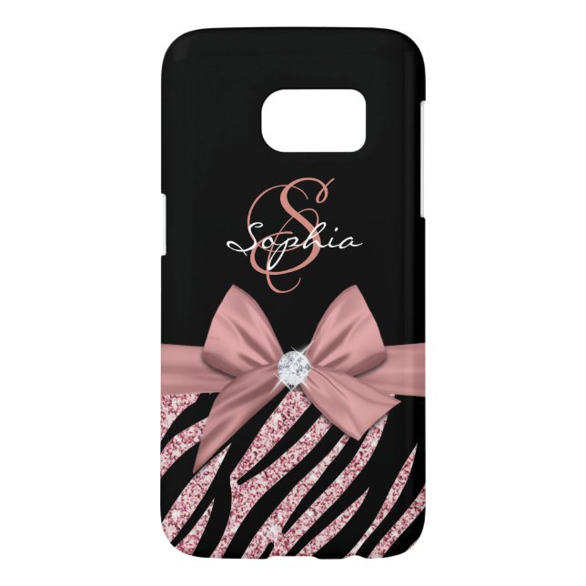 Rose Gold Glitter Black Zebra Stripes Bow Monogram Case-Mate Samsung Galaxy Case (Back)