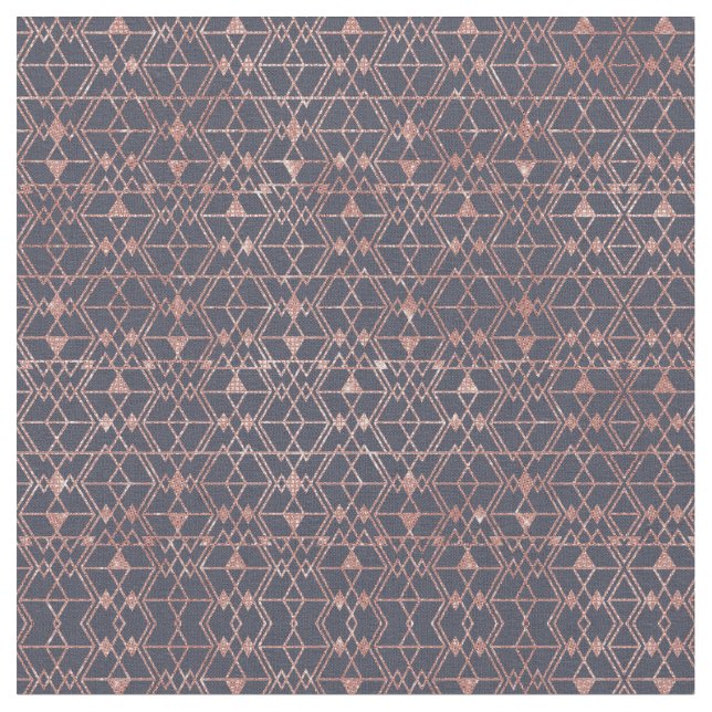 Rose Gold Glitter Blue Triangle Tribal Geometric Fabric (Close Up)