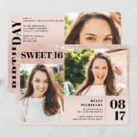 Rose gold glitter blush 3 photos Sweet 16 birthday