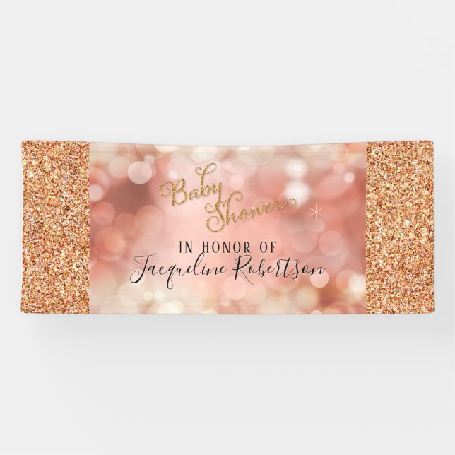 Rose Gold Glitter Blush Fairy Lights Baby Shower Banner (Horizontal)