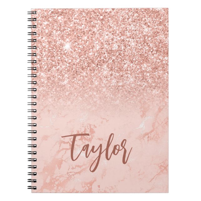Rose Gold Glitter Blush Foil Marble Personalized Notebook (Front)