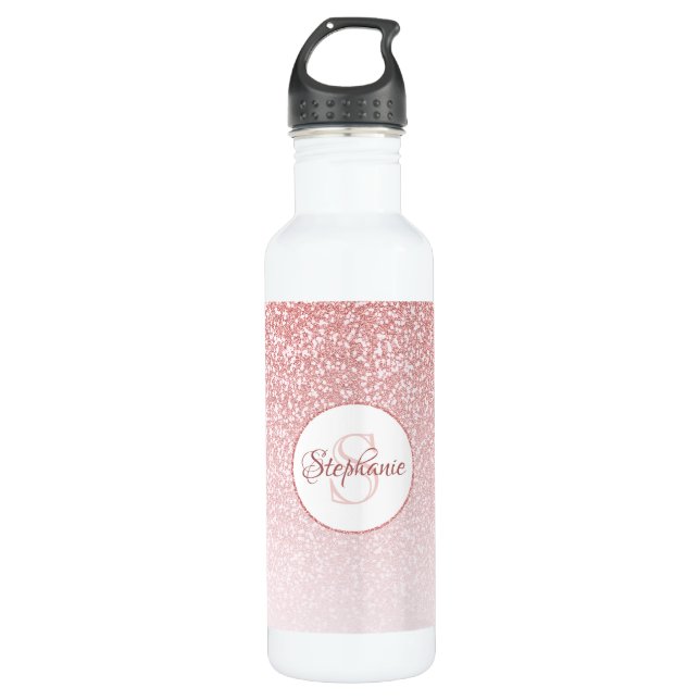 Rose Gold Glitter Blush Monogram Personalized 710 Ml Water Bottle (Front)