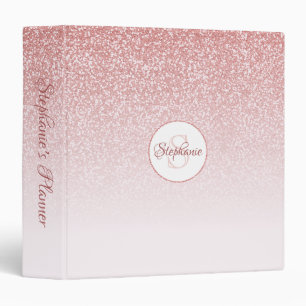 Rose Gold Glitter Blush Monogram Personalized Binder