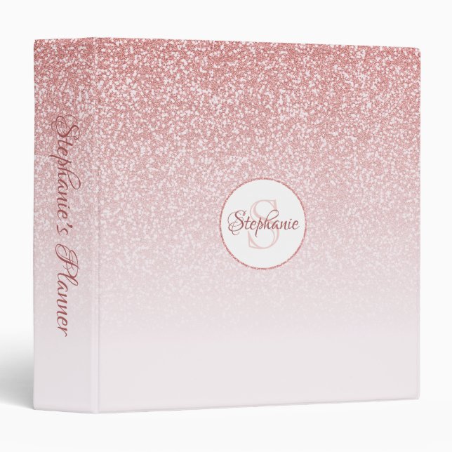 Rose Gold Glitter Blush Monogram Personalized Binder (Front/Spine)