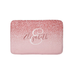 Rose Gold Glitter Blush Ombre Monogram Bath Mat