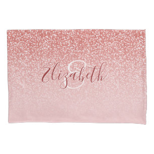 Rose Gold Glitter Blush Ombre Monogram Pillowcase
