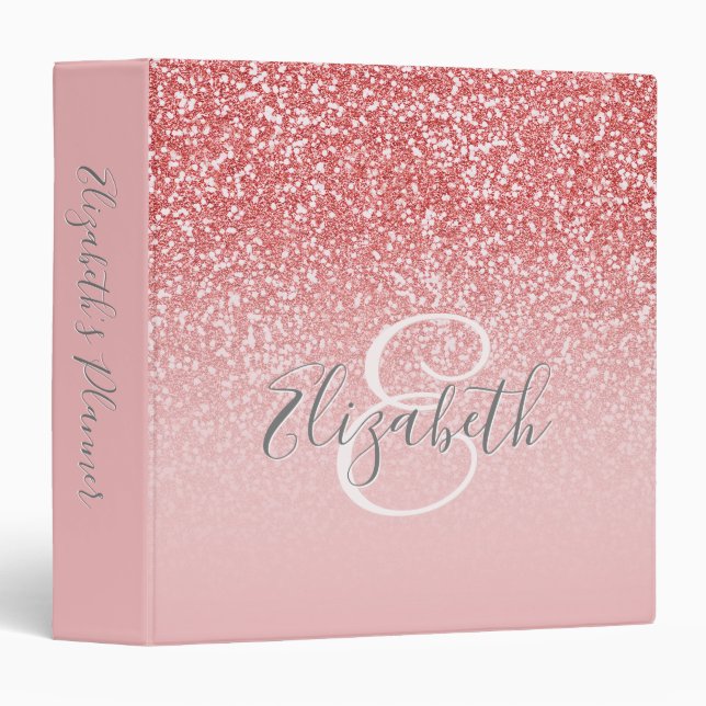 Rose Gold Glitter Blush Ombre Personalized Binder (Front/Spine)