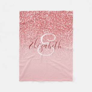 Rose Gold Glitter Blush Ombre Personalized Fleece Blanket