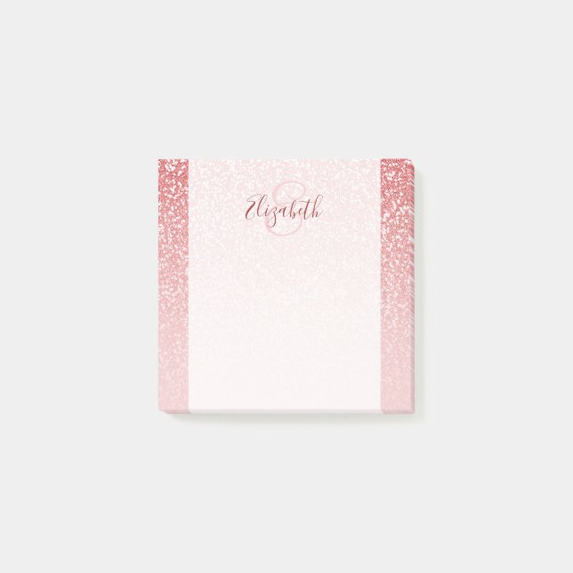 Rose Gold Glitter Blush Ombre Personalized Post-it Notes (Front)
