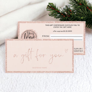 Rose Gold glitter blush pink logo gift certificate