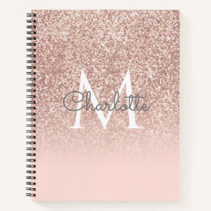 Rose Gold Glitter Blush Pink Monogram Chic Notebook
